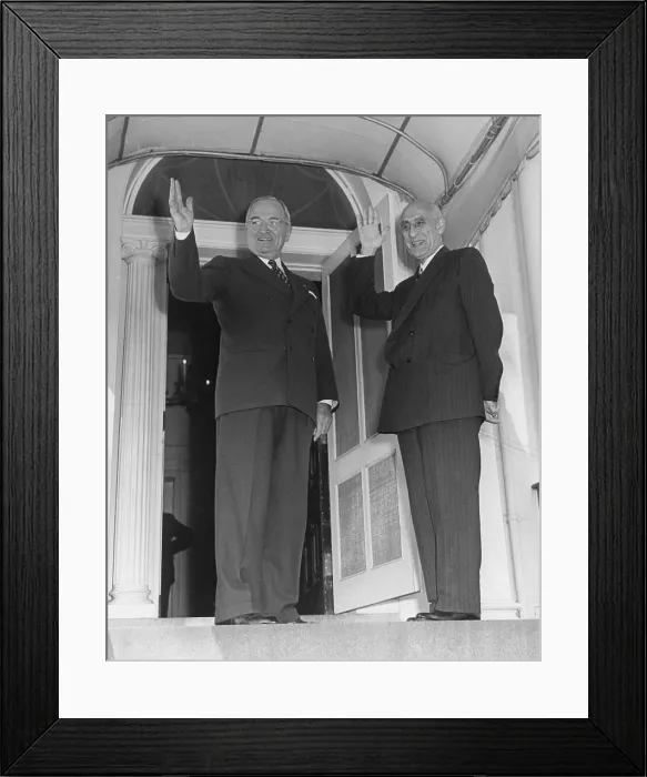 Framed Print : President Truman and Prime Minister Mohammed Mossadegh of Iran at Blair House. Oct. 23, 1951. Mossadegh travel to the U.S
