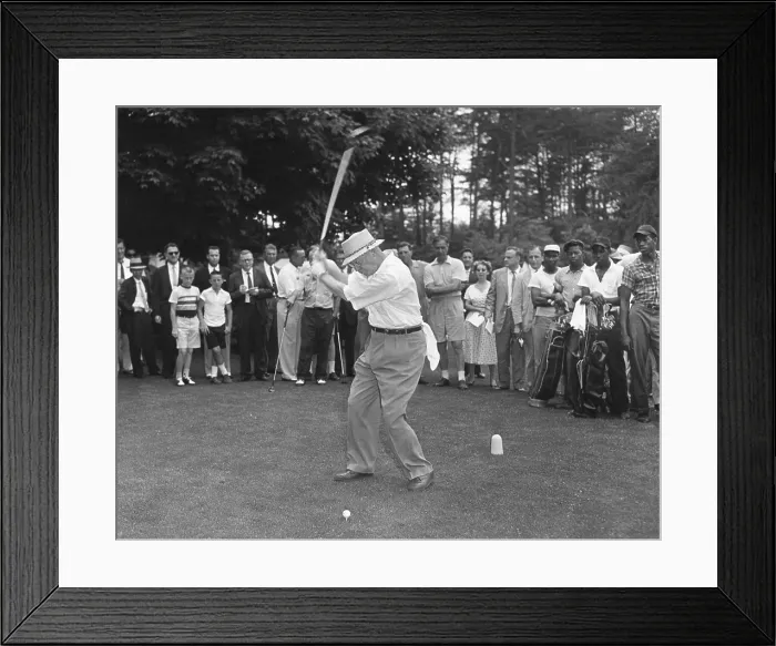 Framed Print : President Eisenhower teeing off on a golf course. Summer 1957. - (BSLOC_2014_14_34) Framed Print : President Eisenhower teeing off on a golf course. Summer 1957. - (BSLOC_2014_14_34)