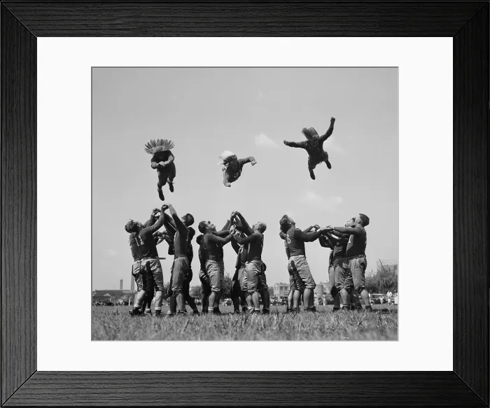 Framed Print : Washington Redskins training by flying thru the air, Aug, 28, 1937 Framed Print : Washington Redskins training by flying thru the air, Aug, 28, 1937