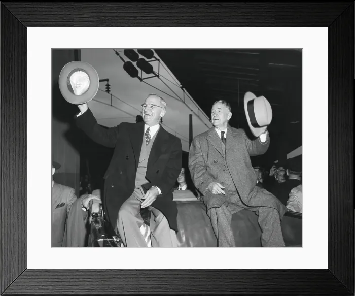 Framed Print : Victorious President Harry Truman and VP-elect Alben Barkley at Union Station. They have returned to Washington, D.C. after the 1948 election, which Truman was expected to lose