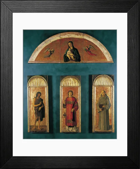 Framed Print : Triptych of St Lawrence, by co-workers and Gentile Bellini, Jacopo Bellini, Giovanni Bellini, 1460 - 1464, 15th Century, panel gold ground, - Italy, Veneto, Venice Framed Print : Triptych of St Lawrence, by co-workers and Gentile Bellini, Jacopo Bellini, Giovanni Bellini, 1460 - 1464, 15th Century, panel gold ground, - Italy, Veneto, Venice