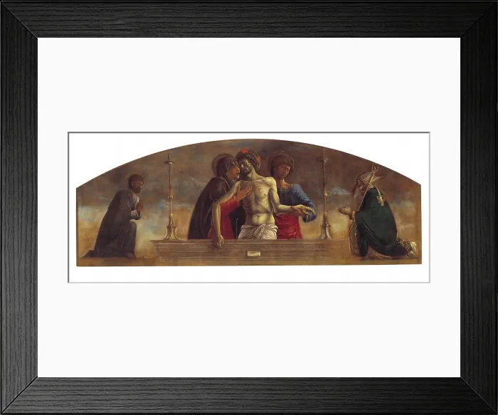 Framed Print : Piet (the Dead Christ on His Tomb flanked by the Virgin Mary, and St John the Evangelist with Sts Mark and Nicholas), by Giovanni Bellini, 1472 about, 15th Century, oil on panel Framed Print : Piet (the Dead Christ on His Tomb flanked by the Virgin Mary, and St John the Evangelist with Sts Mark and Nicholas), by Giovanni Bellini, 1472 about, 15th Century, oil on panel