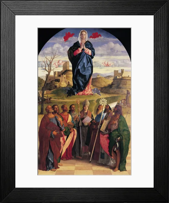 Framed Print : Virgin in Glory with Eight Saints, by Giovanni Bellini, 1509 - 1513, 16th Century, panel, cm 350 x 225 - Italy, Veneto, Venice, Accademia Art Galleries, formerly at Murano. All Framed Print : Virgin in Glory with Eight Saints, by Giovanni Bellini, 1509 - 1513, 16th Century, panel, cm 350 x 225 - Italy, Veneto, Venice, Accademia Art Galleries, formerly at Murano. All
