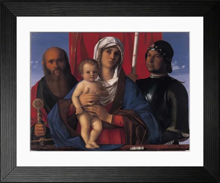 Framed Print : Virgin with Child, Sts Paul and George, by Giovanni Bellini, 1490 - 1500, 15th Century, oil on canvas, cm 65 x 88 - Italy, Veneto, Venice, Accademia Art Galleries. All