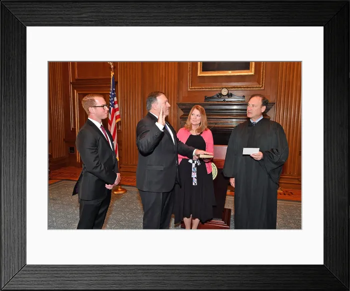 Framed Print : Mike Pompeo is sworn in as Secretary of State by Supreme Court Justice, Samuel Alito, April? ?26?, ?2018 Framed Print : Mike Pompeo is sworn in as Secretary of State by Supreme Court Justice, Samuel Alito, April? ?26?, ?2018