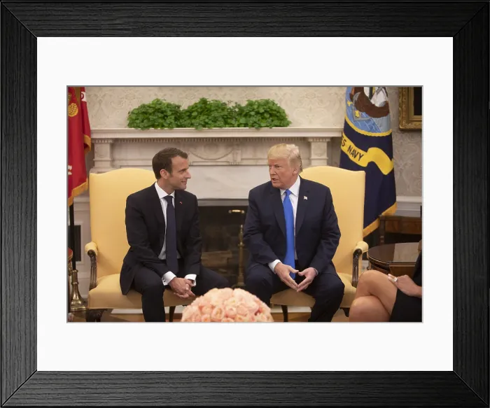 Framed Print : President Donald Trump and President Emmanuel Macron of France meet in the Oval Office, April 24, 2018 (BSLOC_2018_4_247)