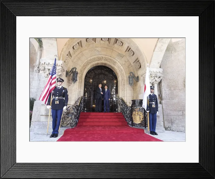 Framed Print : President Donald Trump and Japanese Prime Minister Shinzo Abe at Mar-a-Lago Club, April 17, 2018