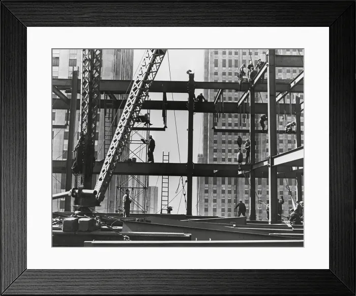 Framed Print : Iron workers raise steel at 32nd floor of the Esso Building in New York City. 1954. (BSLOC_2014_13_225) Framed Print : Iron workers raise steel at 32nd floor of the Esso Building in New York City. 1954. (BSLOC_2014_13_225)