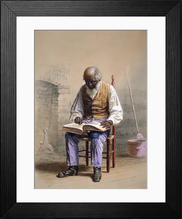 Framed Print : READING THE SCRIPTURES, by Thomas Waterman Wood, 1874, American watercolor painting. The artist grew up in rural Vermont, specialized in depicting African Americans Framed Print : READING THE SCRIPTURES, by Thomas Waterman Wood, 1874, American watercolor painting. The artist grew up in rural Vermont, specialized in depicting African Americans