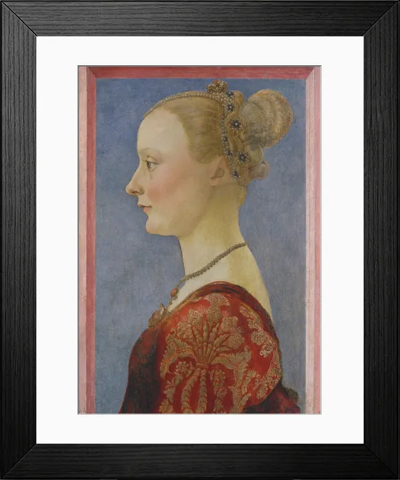 Framed Print : PORTRAIT OF A WOMAN, by Piero del Pollaiuolo, 1480, Italian Renaissance painting, tempera on wood. Profile of a young Florentine woman