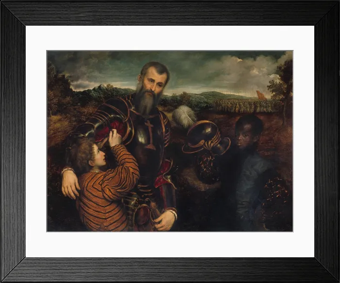 Framed Print : PORTRAIT OF A MAN IN ARMOR WITH TWO PAGES, by Paris Bordon, 1525-71, Italian Renaissance painting Framed Print : PORTRAIT OF A MAN IN ARMOR WITH TWO PAGES, by Paris Bordon, 1525-71, Italian Renaissance painting