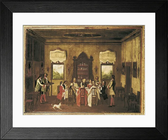 Framed Print : ITALY. Venice. Musei Civici Veneziani - Casa di Carlo Goldoni (Venetian Civic Museum - House of Carlo Goldoni). Meal of Venetian patrices (17th c.). Work of anonymous author