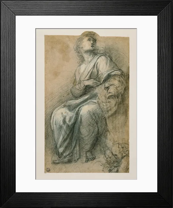 Framed Print : Sanzio Raffaello, Male Figure Wrapped in a Mantle, Sitting and Turned to the Left -Sketch of a Group of Figures, 1483 - 1520, 15th Century, black and white pencil on paper, Italy Framed Print : Sanzio Raffaello, Male Figure Wrapped in a Mantle, Sitting and Turned to the Left -Sketch of a Group of Figures, 1483 - 1520, 15th Century, black and white pencil on paper, Italy