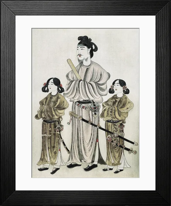 Framed Print : Portrait of Shotoku Taishi and his daughters. 8th century. Japanese art. Painting. JAPAN. Tokyo. Tokyo National Museum