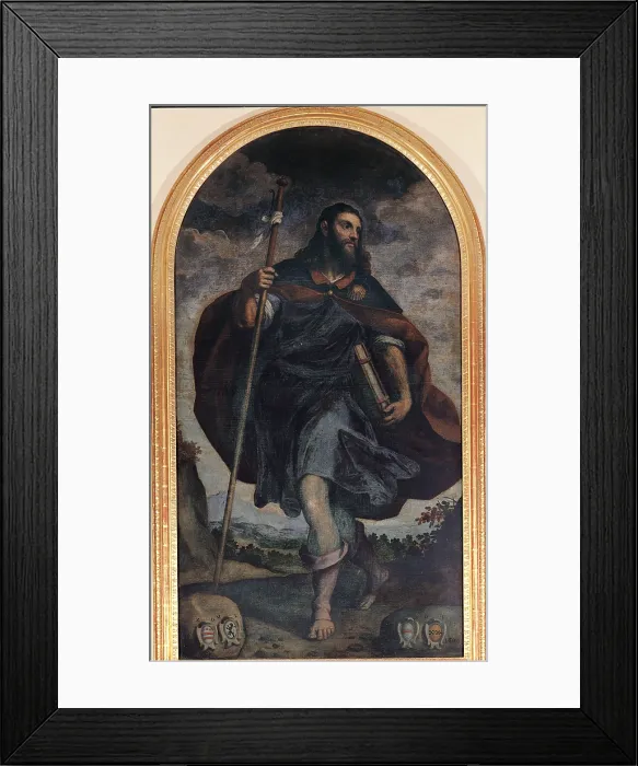 Framed Print : Negretti Jacopo know as Palma the Younger, St James the Greater, 1548 - 1628, 16th Century, oil on canvas, Italy, Lombardy, Airuno, Lecco, Addolorata alla Rocchetta Sanctuary