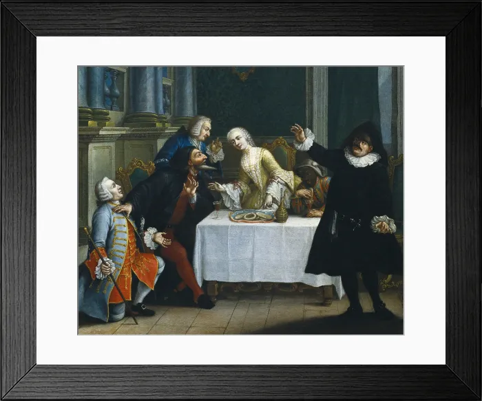 Framed Print : ITALY. Venice. Musei Civici Veneziani - Casa di Carlo Goldoni (Venetian Civic Museum - House of Carlo Goldoni). Comedy actors (18th c.). Venetian school. Rococo. Oil on canvas