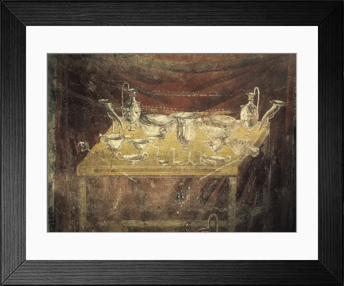 Framed Print : ITALY. Pompeii. Vesuvius Gate. Tomb of Caius Vestorius Priscus. Inner detail of north wall. Wall painting with various ware used on a funeral feast. 1st c. B.C. Roman art