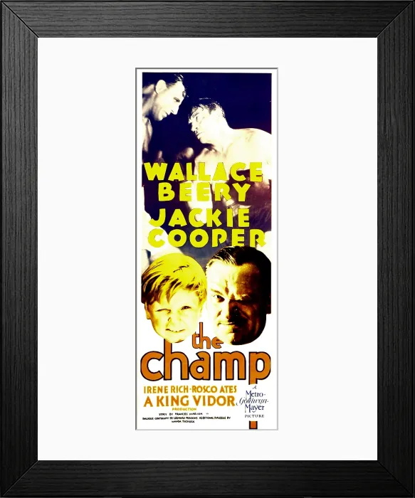 Framed Print : THE CHAMP, top right: Wallace Beery, bottom from left: Jackie Cooper, Wallace Beery on insert poster, 1931