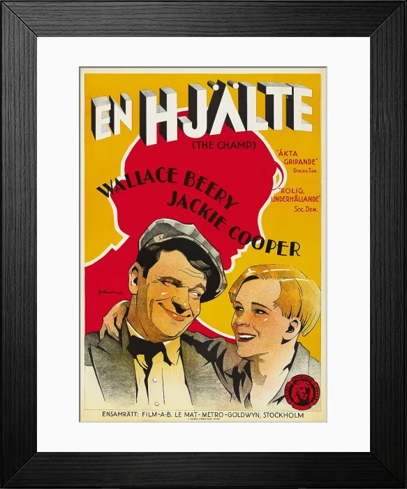 Framed Print : THE CHAMP, (aka EN HJALTE), Swedish poster art, Wallace Beery, Jackie Cooper, 1931