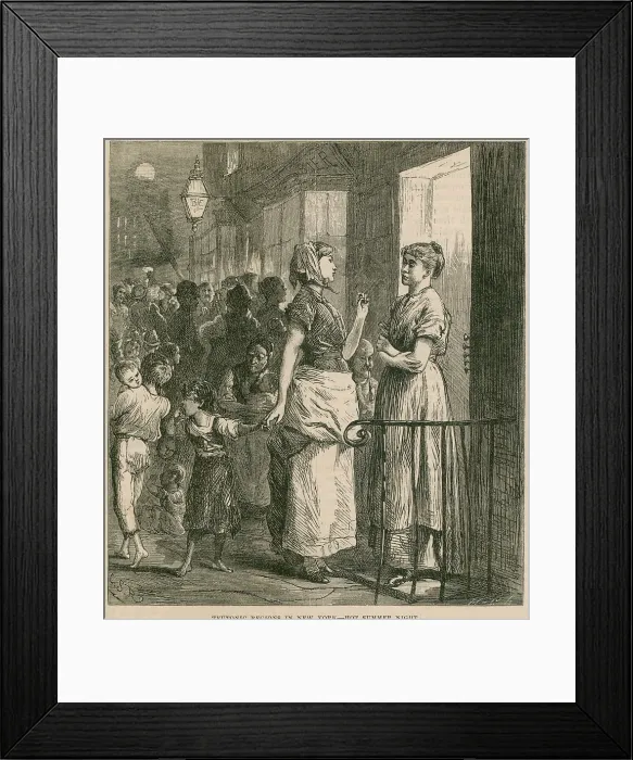 Framed Print : Engraving of a hot summer night in the German neighborhood of New York. Many U.S Framed Print : Engraving of a hot summer night in the German neighborhood of New York. Many U.S