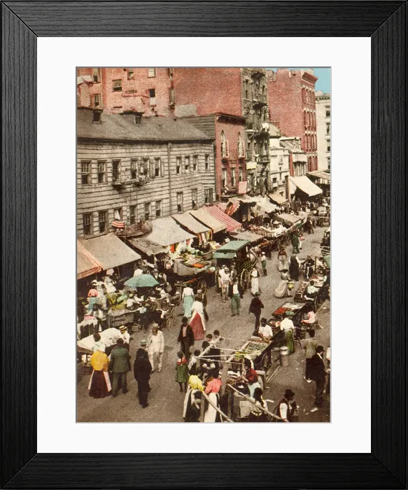 Framed Print : Jewish market on the East Side, New York City. The neighborhood was densely packed district of tenements, housing and employing poor immigrants from Eastern Europe Framed Print : Jewish market on the East Side, New York City. The neighborhood was densely packed district of tenements, housing and employing poor immigrants from Eastern Europe