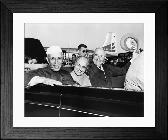 Framed Print : Prime Minister Jawaharlal Nehru of India and President Harry Truman in open car