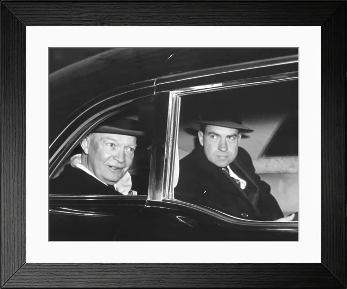 Framed Print : President Eisenhower and Vice President Richard Nixon in a limousine. Jan. 7, 1958. - (BSLOC_2014_14_42) Framed Print : President Eisenhower and Vice President Richard Nixon in a limousine. Jan. 7, 1958. - (BSLOC_2014_14_42)