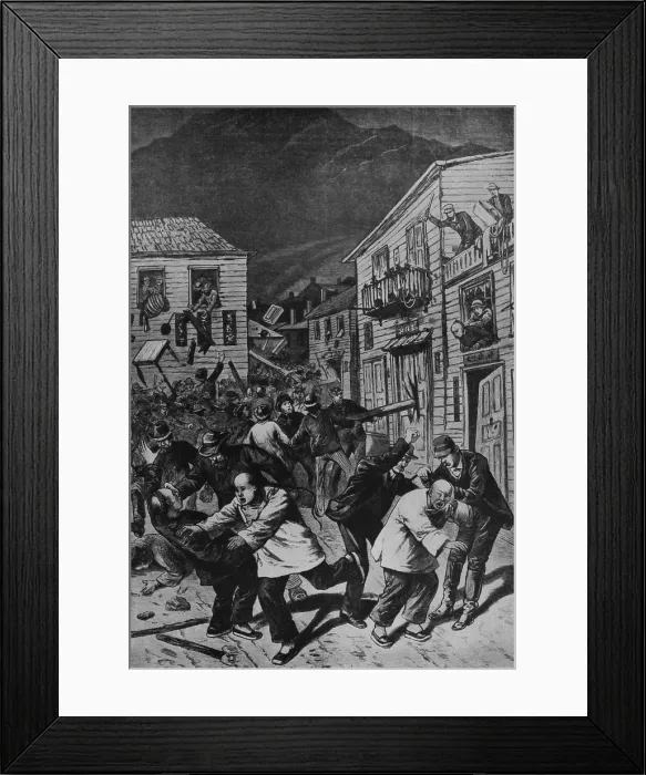 Framed Print : October 31, 1880 anti-Chinese riot in Denver, Colorado was triggered by a bar room fight