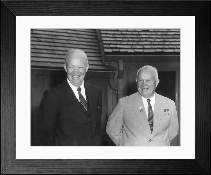 Framed Print : President Dwight Eisenhower and Soviet Premier Nikita Khrushchev, Sept 25, 1959. They were at the President's Gettysburg farm after the Russia leader's U.S. tour Framed Print : President Dwight Eisenhower and Soviet Premier Nikita Khrushchev, Sept 25, 1959. They were at the President's Gettysburg farm after the Russia leader's U.S. tour