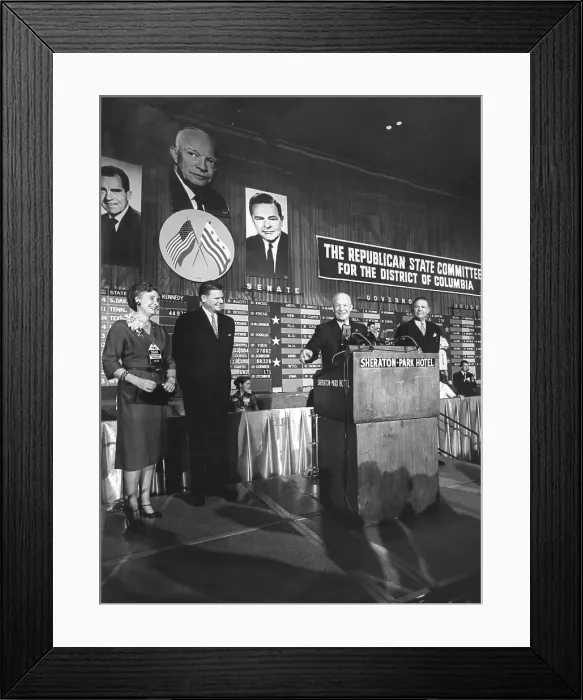 Framed Print : President Eisenhower speaks to Republicans on election night, Nov. 8, 1960. At right is the Republican Vice Presidential candidate, Henry Cabot Lodge. At left is Rogers Morton Framed Print : President Eisenhower speaks to Republicans on election night, Nov. 8, 1960. At right is the Republican Vice Presidential candidate, Henry Cabot Lodge. At left is Rogers Morton