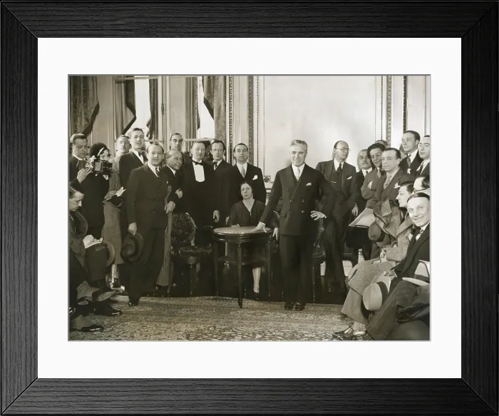 Framed Print : Charlie Chaplin meets with reporters in his living room at the Hotel Crillon, Paris. Ca. 1931. - (BSLOC_2014_14_5) Framed Print : Charlie Chaplin meets with reporters in his living room at the Hotel Crillon, Paris. Ca. 1931. - (BSLOC_2014_14_5)