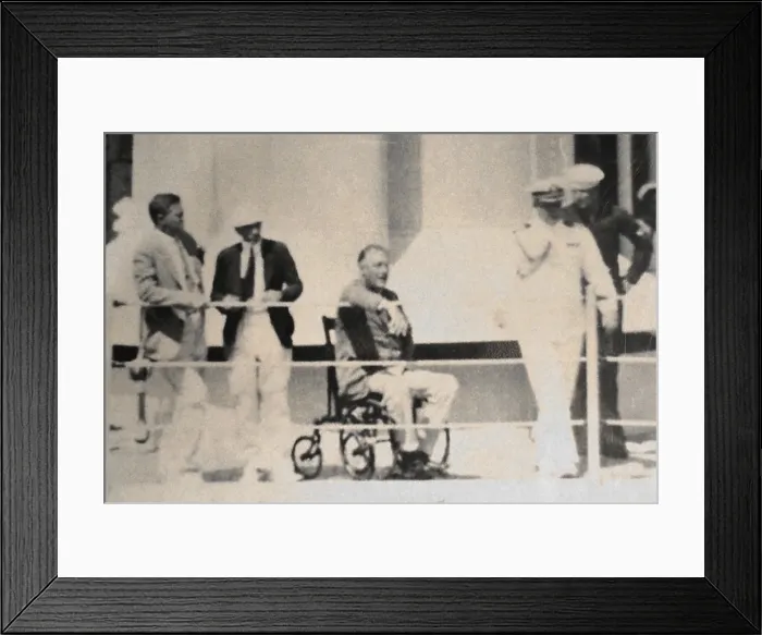 Framed Print : FDR in wheelchair aboard USS Indianapolis 1933 in photo by crewman Gerhard Stoeckel, Sr. On far left are Gus Gennerich and Louie Howe Framed Print : FDR in wheelchair aboard USS Indianapolis 1933 in photo by crewman Gerhard Stoeckel, Sr. On far left are Gus Gennerich and Louie Howe