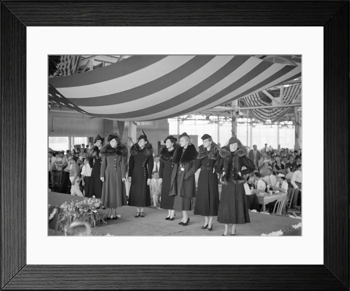 Framed Print : Coat fashion show at opening of garment factory, at Jersey Homesteads, Aug. 1936