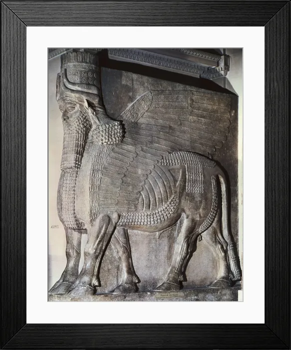 Framed Print : Winged Assyrian Bull. 721 BC - 705 BC. Work from the neo-assyrian time. King Sargon II built his palace in the citadel of the new town that he founded near Nineveh