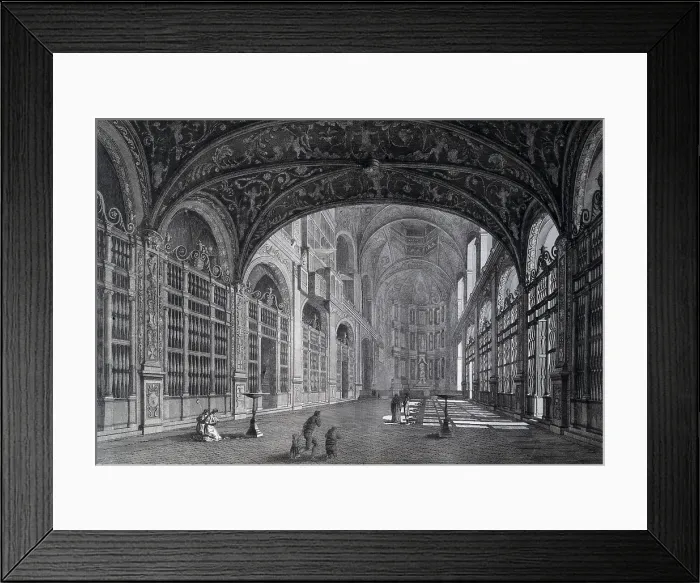 Framed Print : View of the interior part of the Church of Mont-Serrat. ca. 1800. Etching. SPAIN. Monistrol de Montserrat. Library of Montserrat Abbey. - P