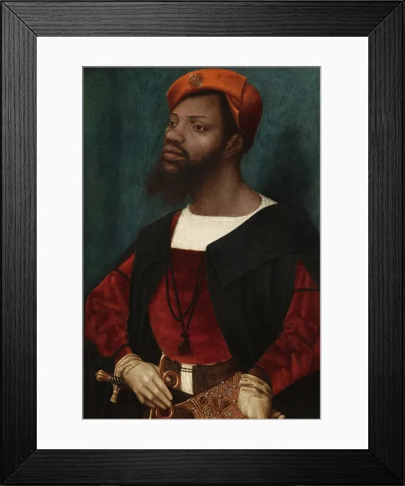 Framed Print : Portrait of an African Man (Christophle le More), by Jan Jansz Mostaert, c. 1525-30, Netherlandish painting, oil on panel