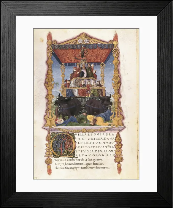 Framed Print : PETRARCH (1304-1374). Italian humanist and poet. 'Triumphs, Sonnets, and Songs'. Miniature with the Triumph of the Death. Renaissance art. Quattrocento Framed Print : PETRARCH (1304-1374). Italian humanist and poet. 'Triumphs, Sonnets, and Songs'. Miniature with the Triumph of the Death. Renaissance art. Quattrocento