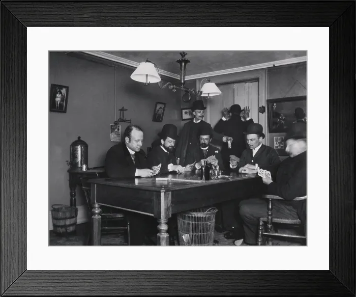 Framed Print : Newspaper reporters playing cards in their office at 301 Mulberry Street, New York City. Photo by Jacob Riis, c. 1890 (BSLOC_2018_4_38) Framed Print : Newspaper reporters playing cards in their office at 301 Mulberry Street, New York City. Photo by Jacob Riis, c. 1890 (BSLOC_2018_4_38)