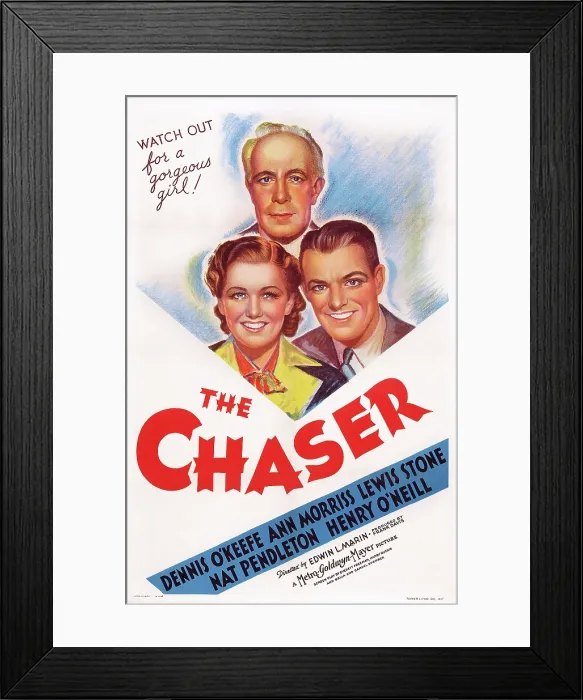 Framed Print : THE CHASER, US poster art, clockwise from top: Lewis Stone, Dennis O'Keefe, Ann Morriss, 1938
