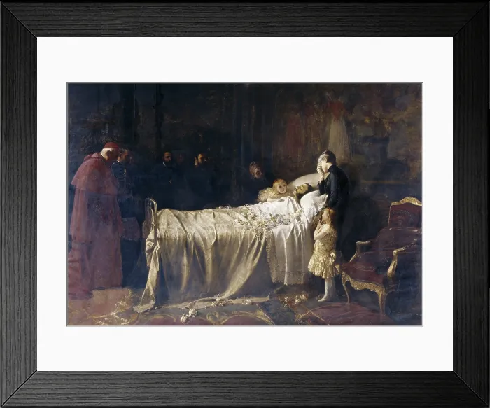 Framed Print : BENLLIURE GIL, Joan Antoni (1859-1930). The Death of Don Alfonso XII. ca. 1885. He died at the age of 27 of tuberculosis. Oil on canvas. SPAIN. Barcelona