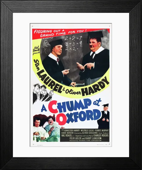 Framed Print : A CHUMP AT OXFORD, top and bottom l-r: Stan Laurel, Oliver Hardy on poster art, 1940