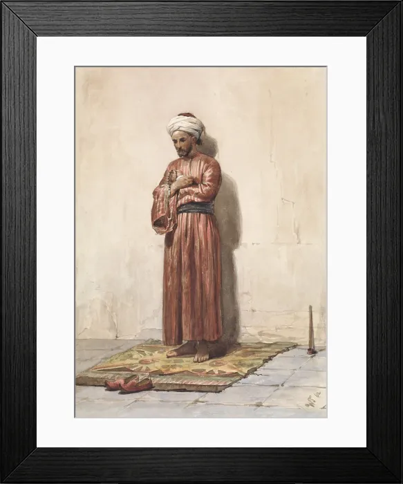 Framed Print : Standing Egyptian with Prayer Beads, by Willem de Famars Testas, 1862, Dutch watercolor painting (BSLOC_2016_2_190)