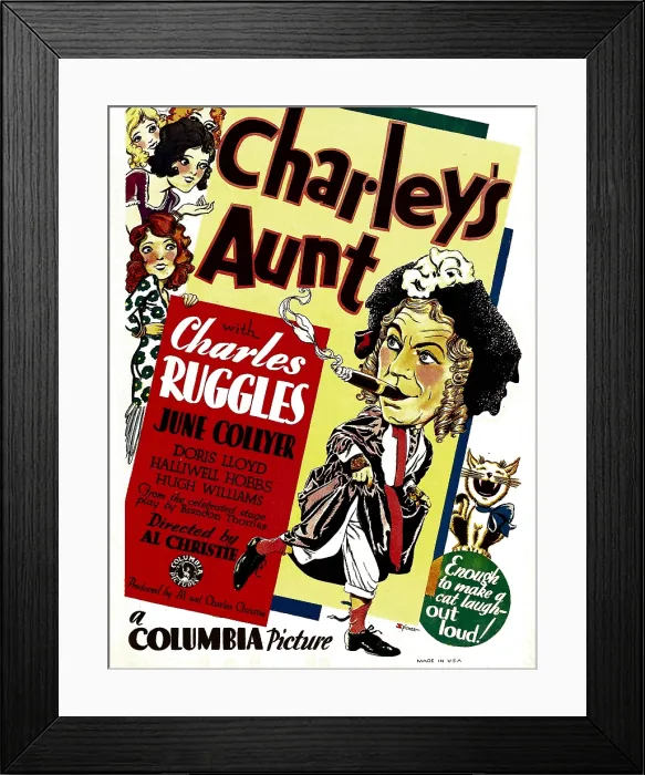 Framed Print : CHARLEY'S AUNT, left: Charles Ruggles on window card, 1930 Framed Print : CHARLEY'S AUNT, left: Charles Ruggles on window card, 1930