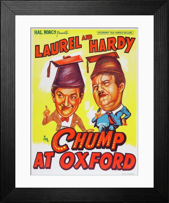 Framed Print : A CHUMP AT OXFORD, l-r: Stan Laurel, Oliver Hardy on Indian poster art, 1940 Framed Print : A CHUMP AT OXFORD, l-r: Stan Laurel, Oliver Hardy on Indian poster art, 1940