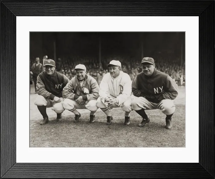Framed Print : Four great baseball champions before the season opener at Philadelphias Shibe Park, April 11 or 13, 1928. L-R: Lou Gehrig, Tris Speaker, Ty Cobb, and Babe Ruth (BSLOC_2018_3_190)