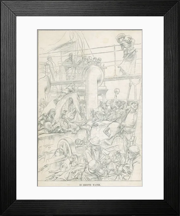 Framed Print : Steerage passengers relaxing on the open desk of an immigrant ship in smooth water Framed Print : Steerage passengers relaxing on the open desk of an immigrant ship in smooth water