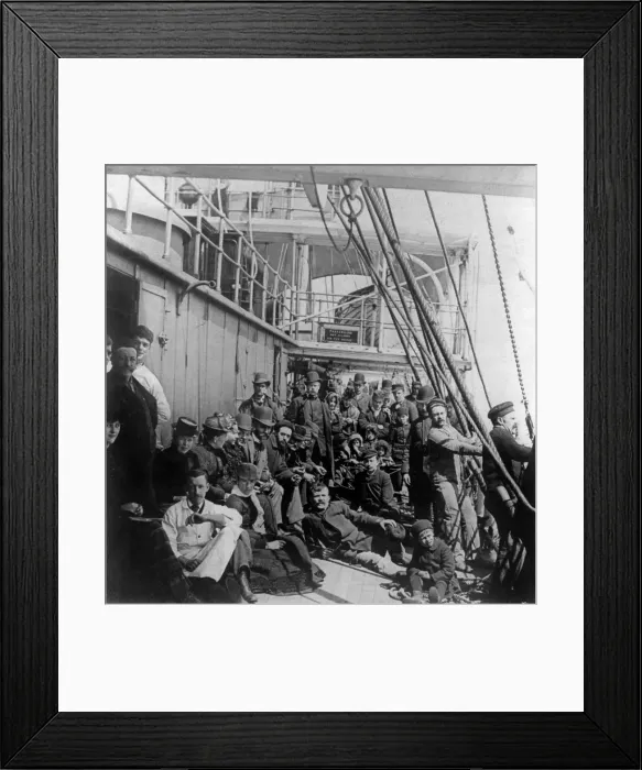 Framed Print : Emigrants on the crowded lower deck of a steamship, crossing the Atlantic Ocean. Ca. 1890