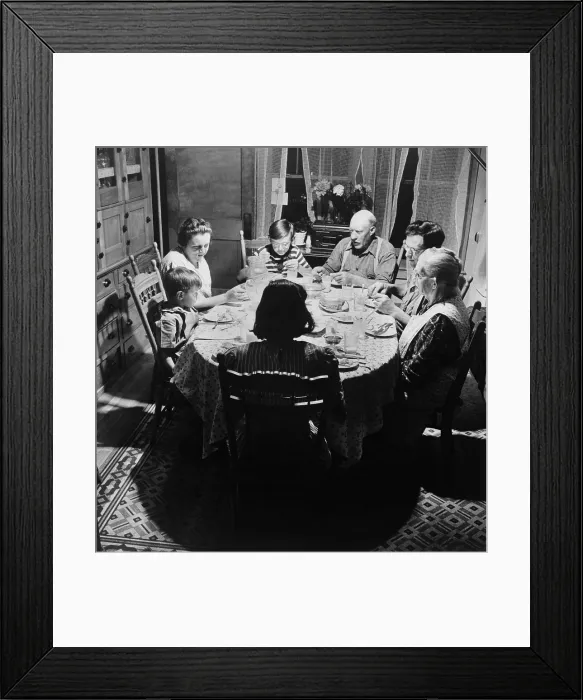 Framed Print : Three generations of a farm family at dinner in East Montpelier, Vermont, July 1942. Photo by Fritz Henle. (BSLOC_2013_8_78)