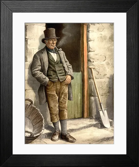 Framed Print : Irish Farmer, of the late 19th century wearing knee britches, top hat and smoking his pipe