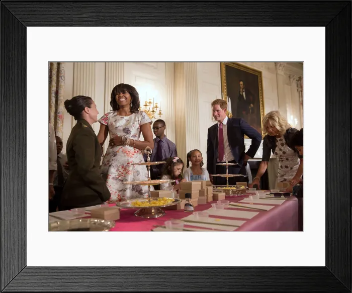 Framed Print : First Lady Michelle Obama, Prince Harry of Wales, and Dr. Jill Biden at the White House